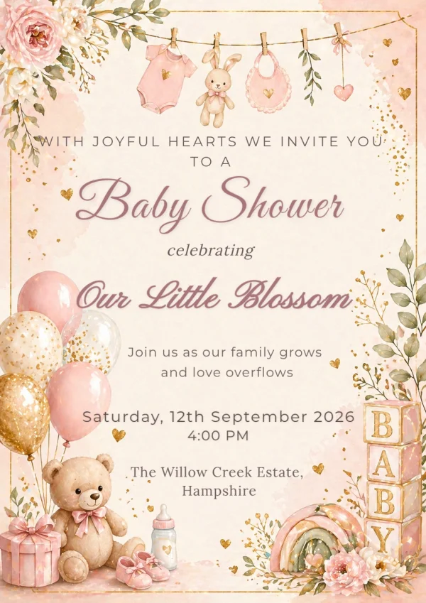 Blush Baby Shower Celebration — Baby Shower invitation card template