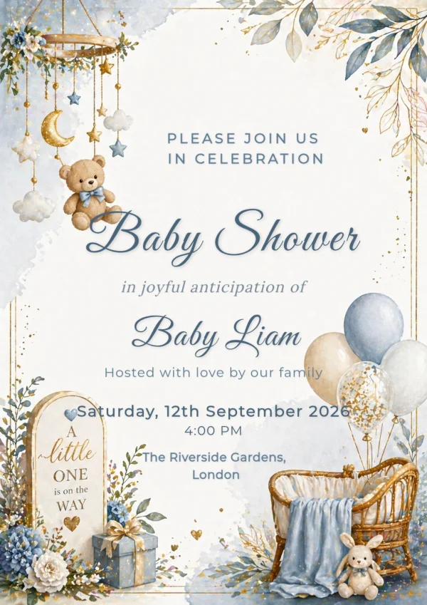 Little One Blue Moon Shower — Baby Shower invitation card template