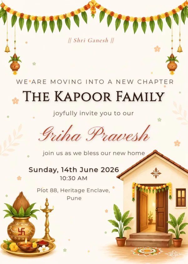 Traditional Griha Pravesh — Housewarming invitation card template