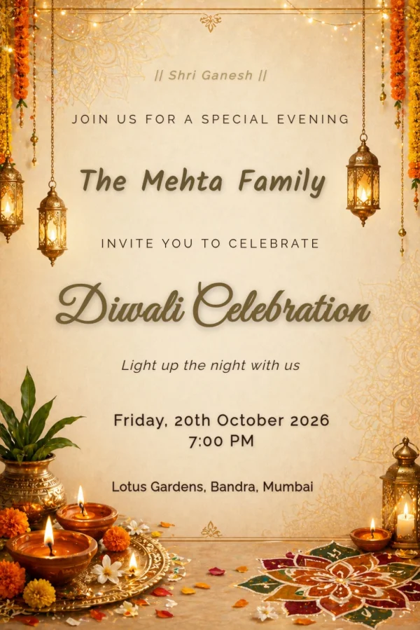 Golden Diwali Lantern Glow — Diwali invitation card template