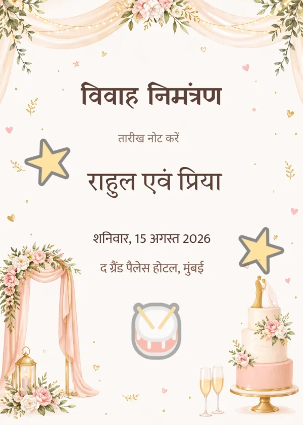 Elegant Wedding Invitation (Hindi) — Wedding invitation card template