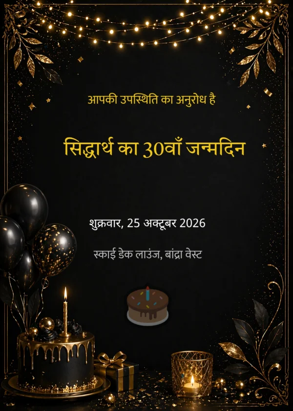Luxury Birthday Night (Hindi) — Birthday invitation card template