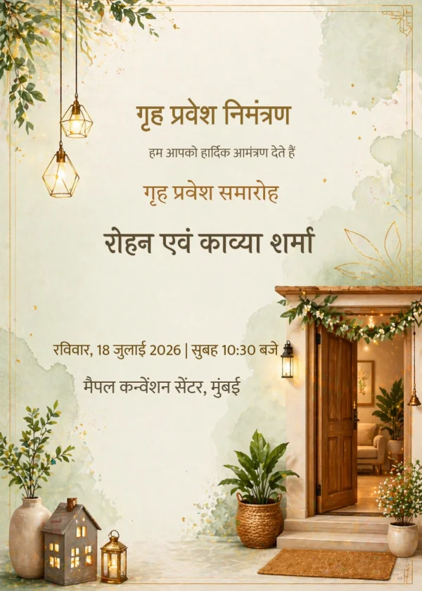 Serene Housewarming Welcome (Hindi) — Housewarming invitation card template