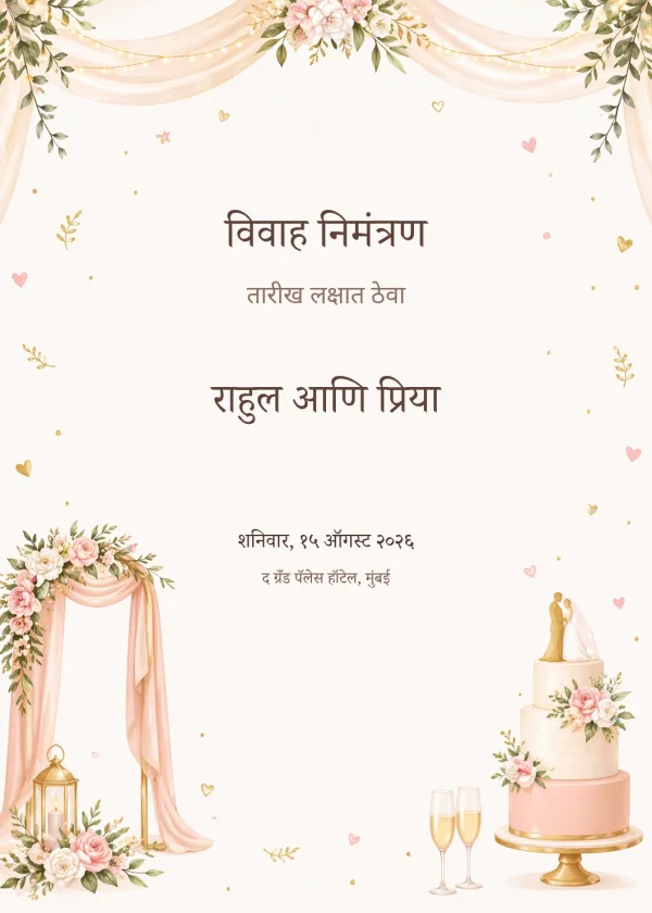 Elegant Wedding Invitation (Marathi) — Wedding invitation card template