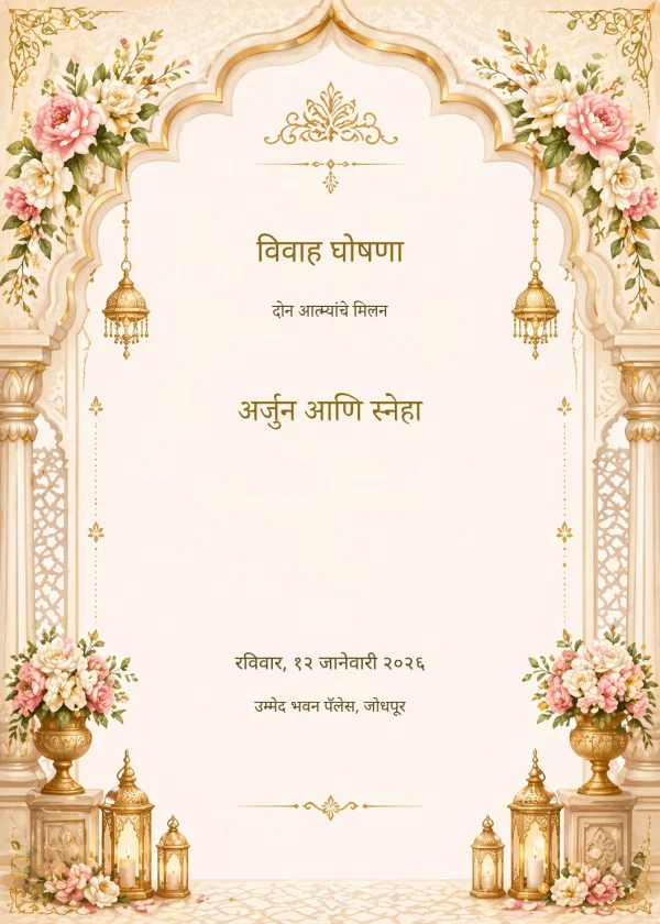 Royal Heritage Wedding (Marathi) — Wedding invitation card template