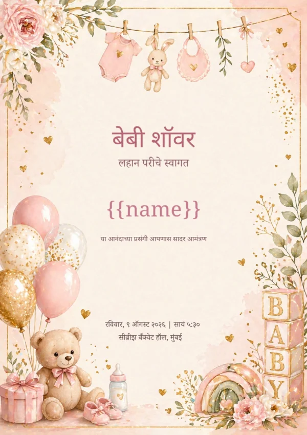 Blush Baby Shower Celebration (Marathi) — Baby Shower invitation card template