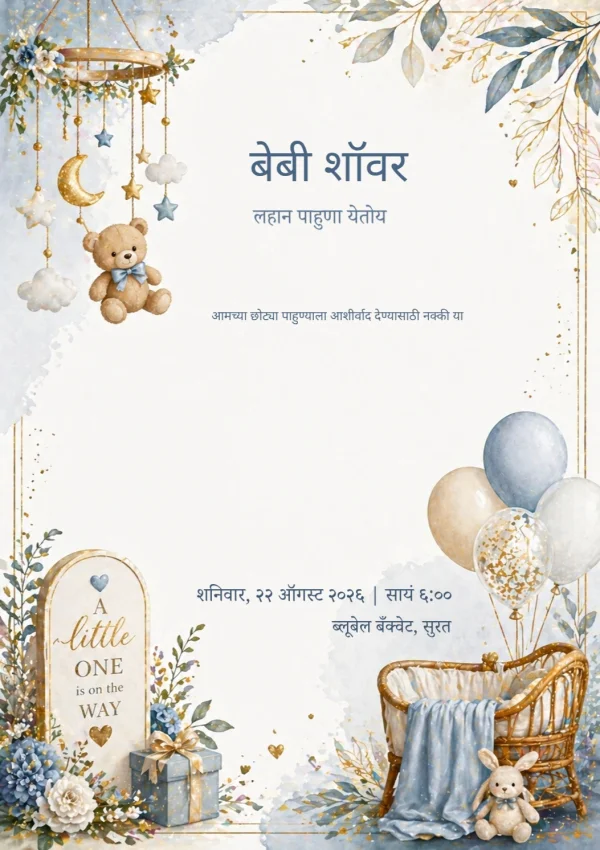 Little One Blue Moon Shower (Marathi) — Baby Shower invitation card template