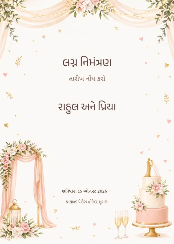 Elegant Wedding Invitation (Gujarati) — Wedding invitation card template