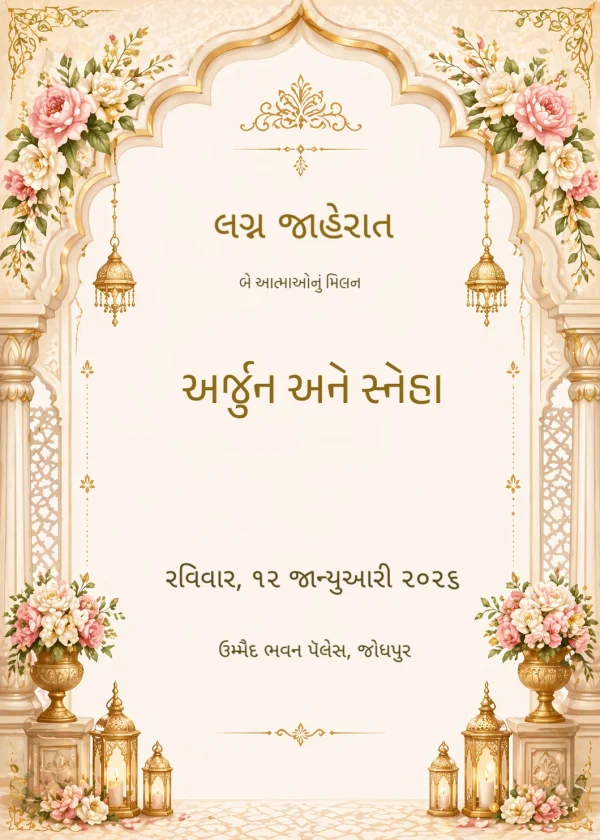 Royal Heritage Wedding (Gujarati) — Wedding invitation card template