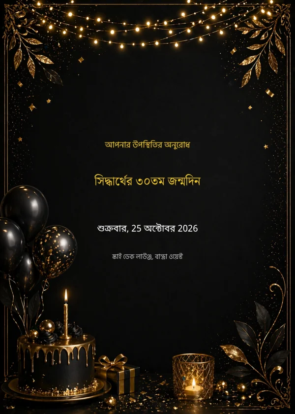 Luxury Birthday Night (Bengali) — Birthday invitation card template