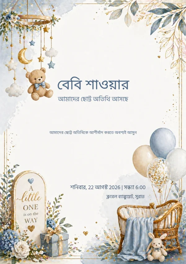 Little One Blue Moon Shower (Bengali) — Baby Shower invitation card template