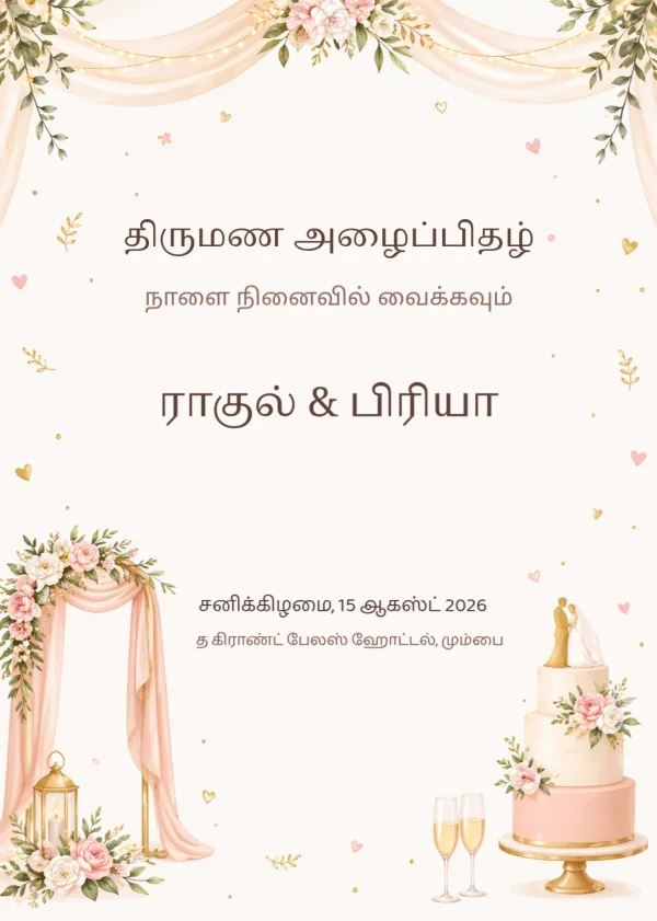 Elegant Wedding Invitation (Tamil) — Wedding invitation card template