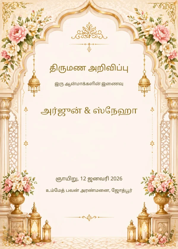 Royal Heritage Wedding (Tamil) — Wedding invitation card template