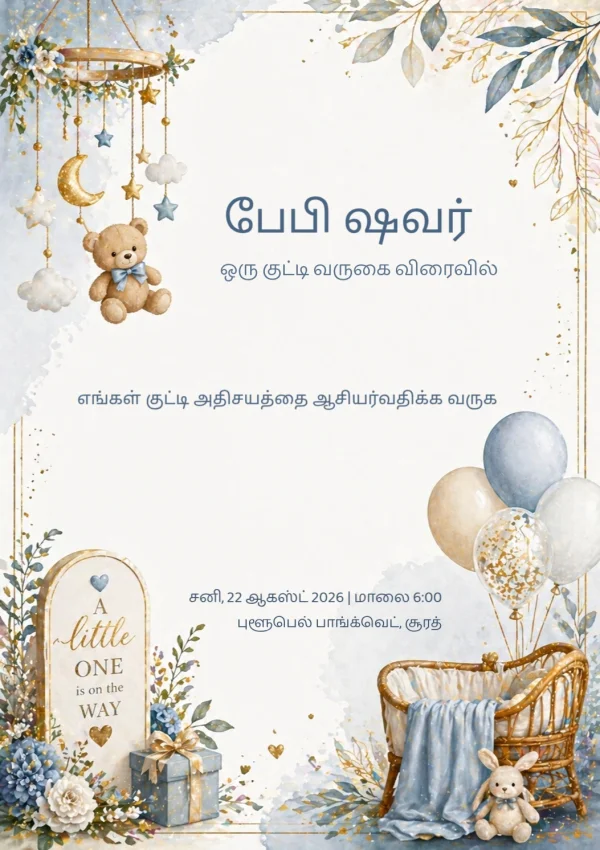 Little One Blue Moon Shower (Tamil) — Baby Shower invitation card template