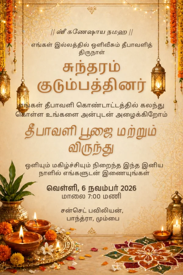 Golden Diwali Lantern Glow (Tamil) — Diwali invitation card template