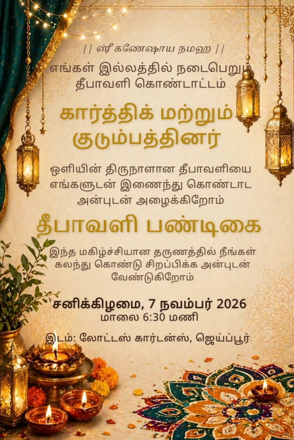 Festive Rangoli Diwali Night (Tamil) — Diwali invitation card template