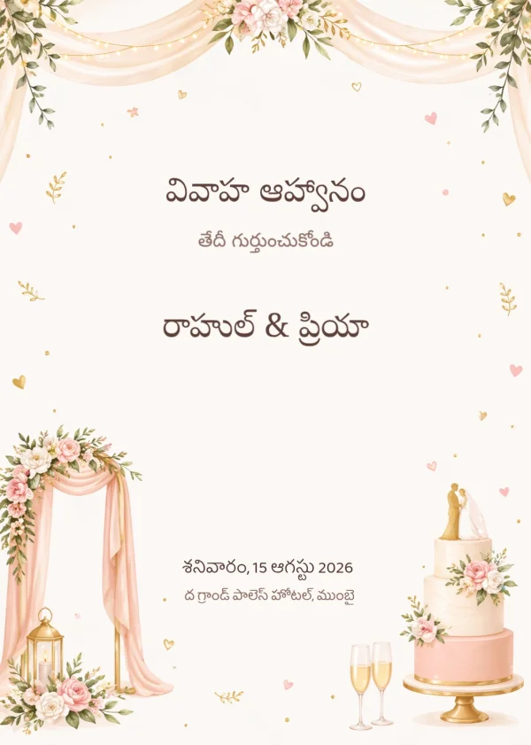 Elegant Wedding Invitation (Telugu) — Wedding invitation card template