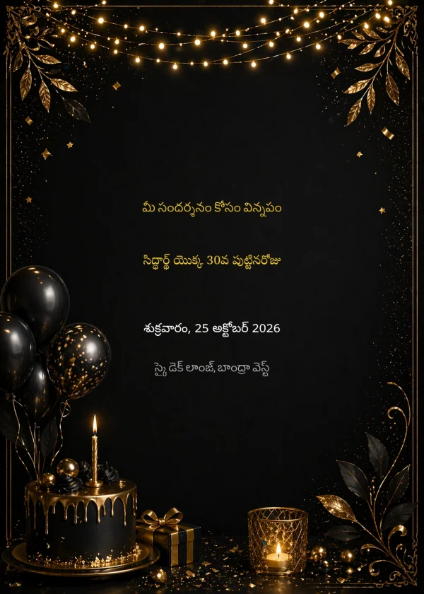 Luxury Birthday Night (Telugu) — Birthday invitation card template