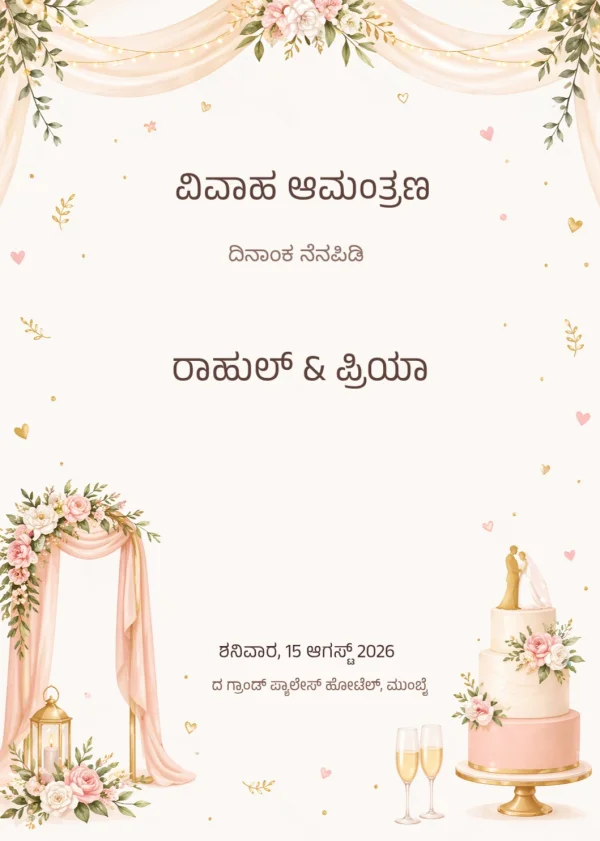 Elegant Wedding Invitation (Kannada) — Wedding invitation card template