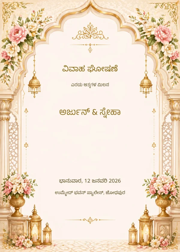 Royal Heritage Wedding (Kannada) — Wedding invitation card template