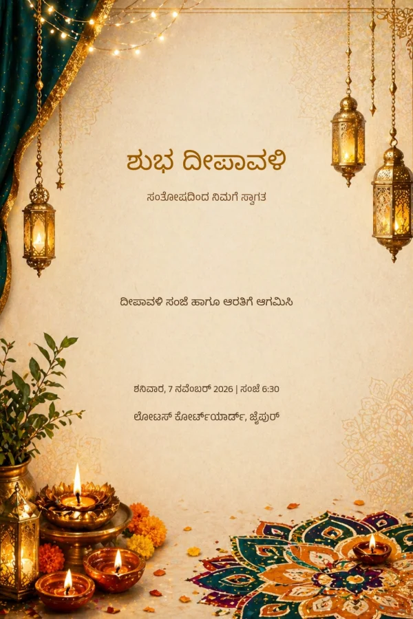 Festive Rangoli Diwali Night (Kannada) — Diwali invitation card template