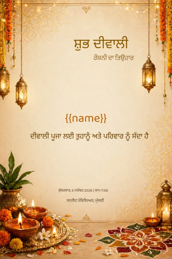 Golden Diwali Lantern Glow (Punjabi) — Diwali invitation card template