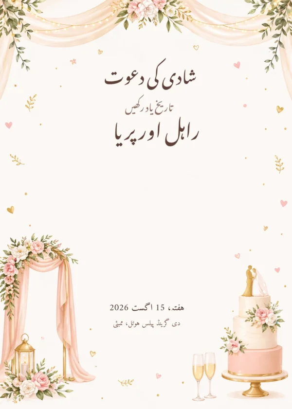 Elegant Wedding Invitation (Urdu) — Wedding invitation card template