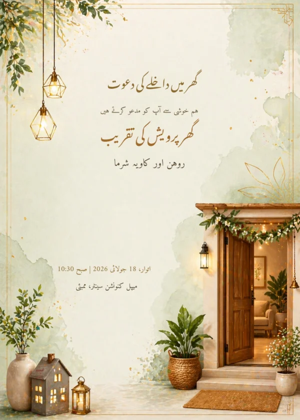 Serene Housewarming Welcome (Urdu) — Housewarming invitation card template