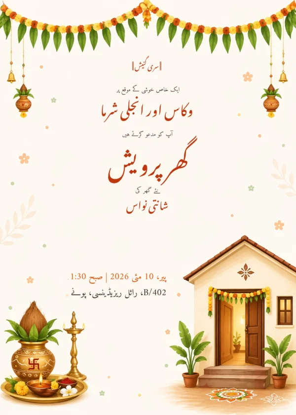 Traditional Griha Pravesh (Urdu) — Housewarming invitation card template