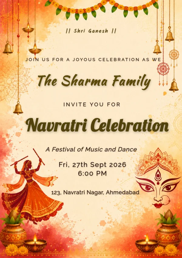 Festive Navratri Celebration Invitation Warm Orange Theme — Navratri invitation card template