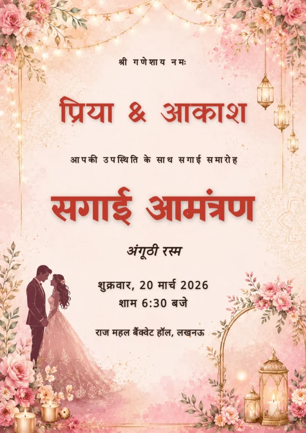 Traditional Hindi Engagement Invitation — Engagement invitation card template