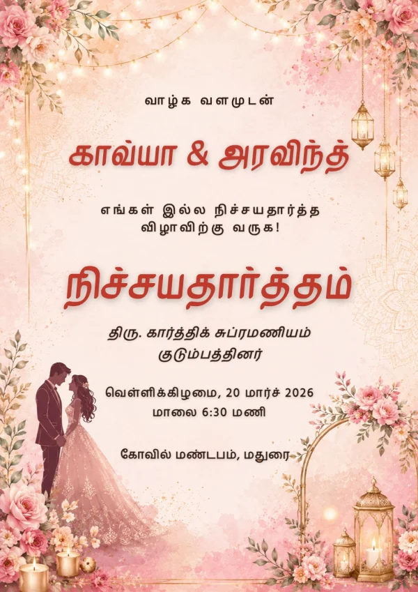 Traditional Tamil Engagement Invitation — Engagement invitation card template