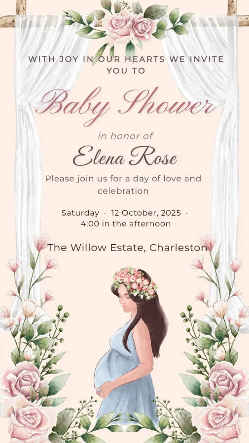 Elegant Floral Baby Shower Invite — Baby Shower invitation card template