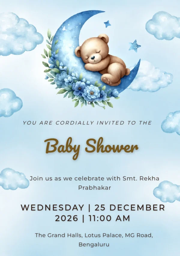 Whimsical Blue Bear Baby Shower — Baby Shower invitation card template