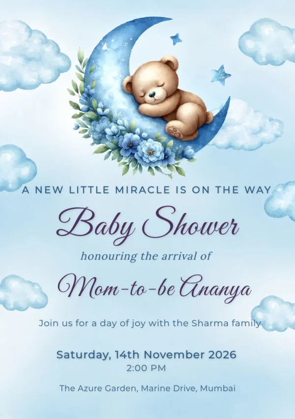 Blue Floral Baby Shower Invite — Baby Shower invitation card template