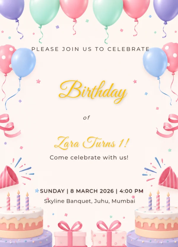 Pastel Balloon Birthday Party Invite — Birthday invitation card template