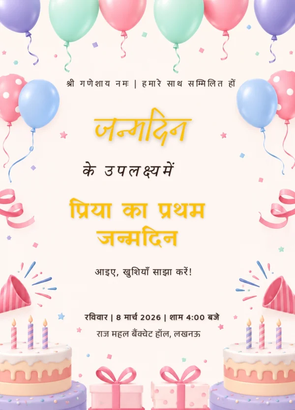 Hindi Birthday Celebration Invitation — Birthday invitation card template