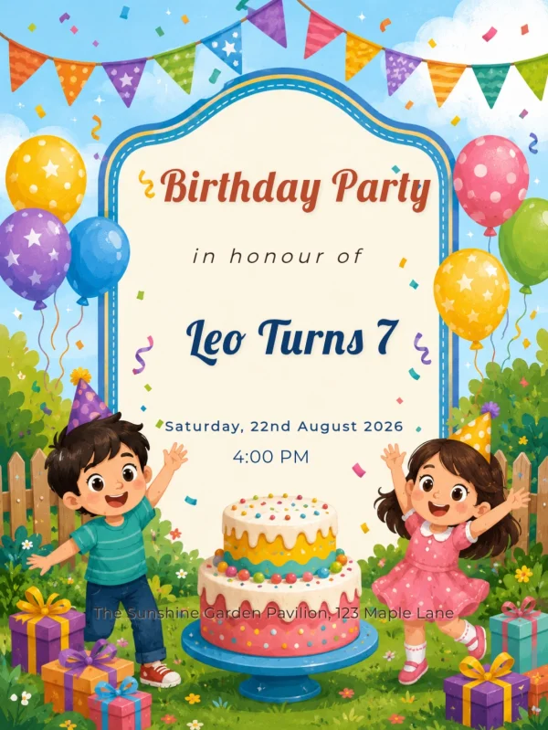Cheerful Children's Birthday Party Invite — Birthday invitation card template