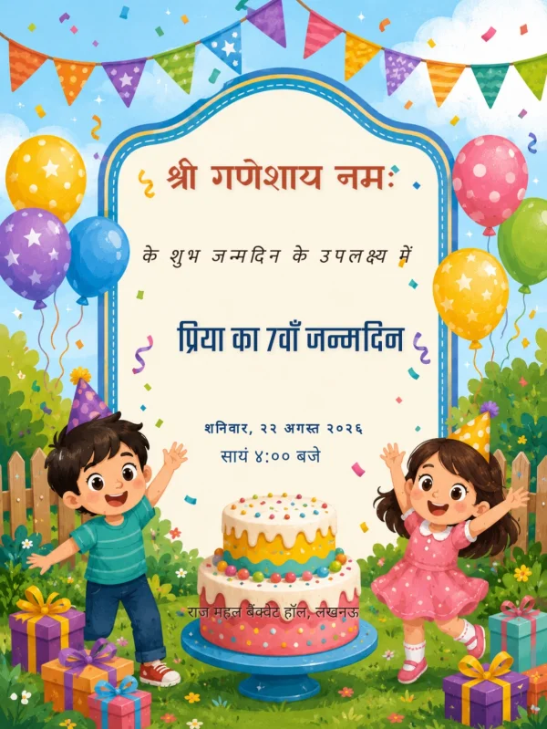 Hindi Birthday Celebration Invitation — Birthday invitation card template