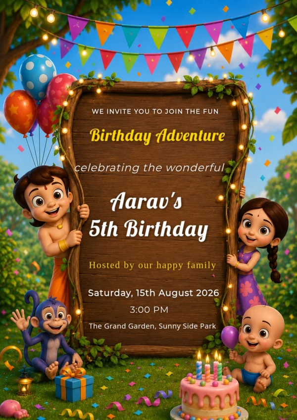 Playful Cartoon Forest Birthday Invite — Birthday invitation card template