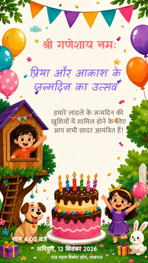 Hindi Birthday Celebration Invitation — Birthday invitation card template