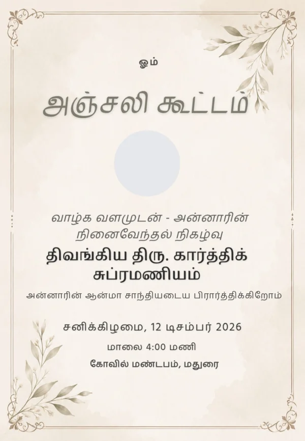 Tamil Condolence Prayer Meeting Template — Condolence invitation card template