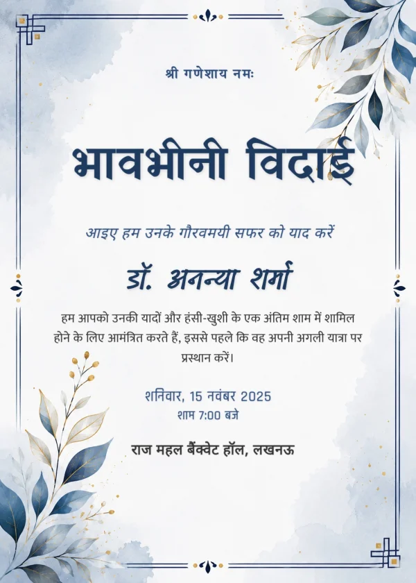 Hindi Farewell Ceremony Invitation — Farewell invitation card template
