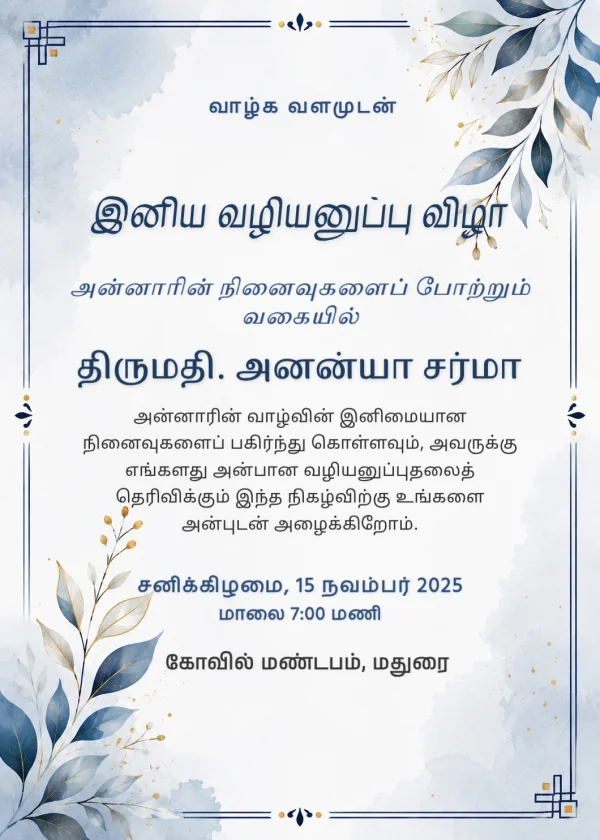 Tamil Farewell Commemoration Invitation — Farewell invitation card template