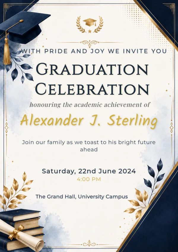 Elegant Navy and Gold Graduation Invite invitation template