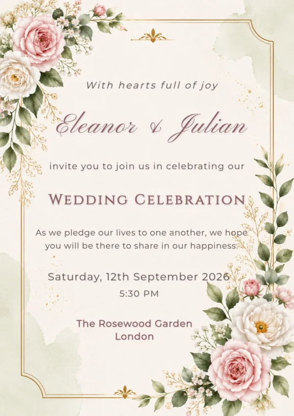 Elegant Floral Wedding Invitation — Wedding invitation card template