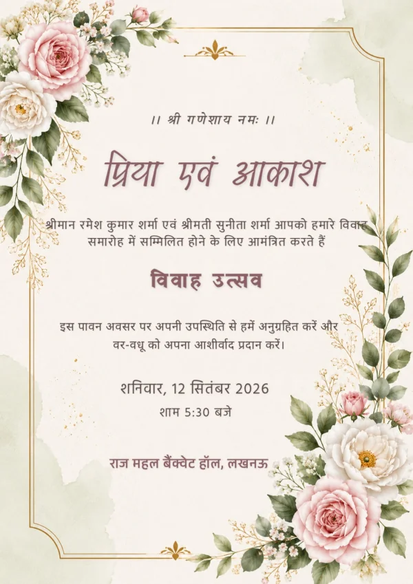 Hindi Wedding Invitation Card — Wedding invitation card template