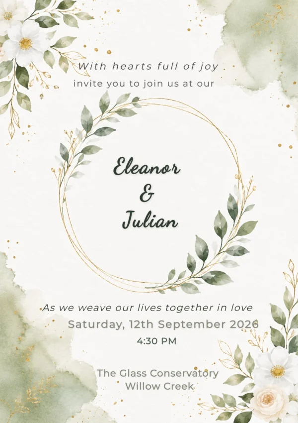 Elegant Sage Green Floral Wedding Invite invitation template