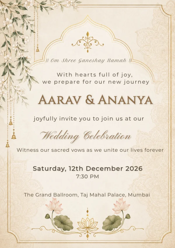 Elegant Floral Indian Wedding Invite — Wedding invitation card template