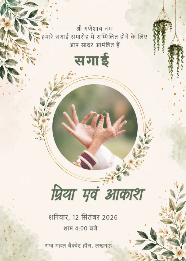 Traditional Saffron Hindi Engagement Invitation Template — Engagement invitation card template